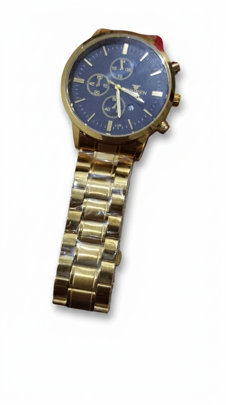 MQEEN Gold Chronograph Blue Dial Watch